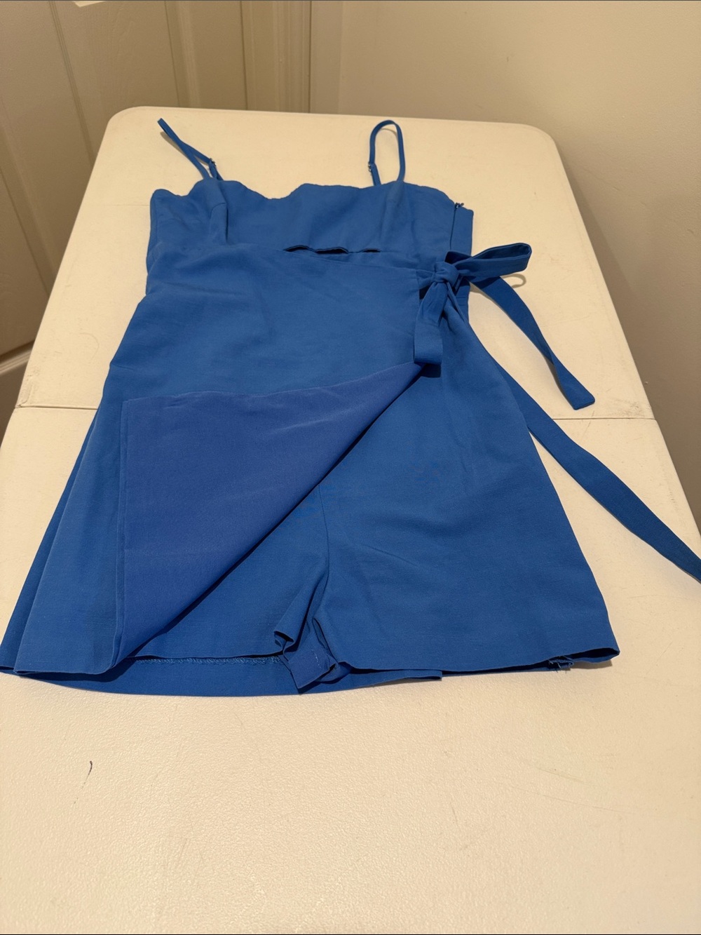 Zara Cobalt Blue Wedding Guest Mini SKORT Cutout Side Tie Spaghetti Strap S - Picture 9 of 16